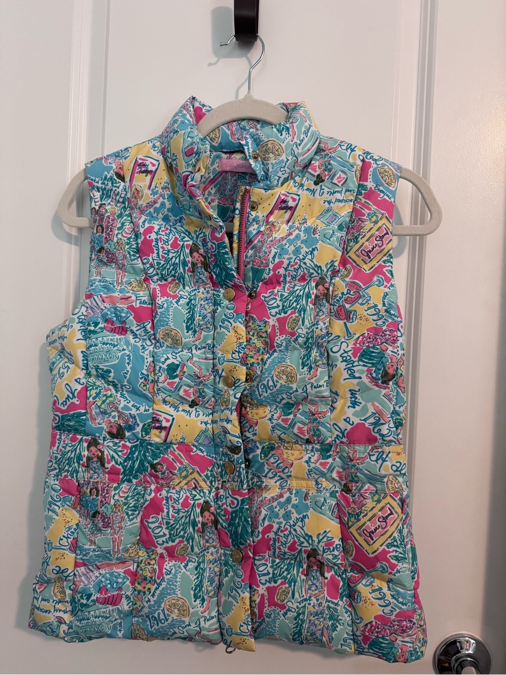 Lilly Pulitzer Turquoise, Pink & Yellow Quilted Tropical Vest